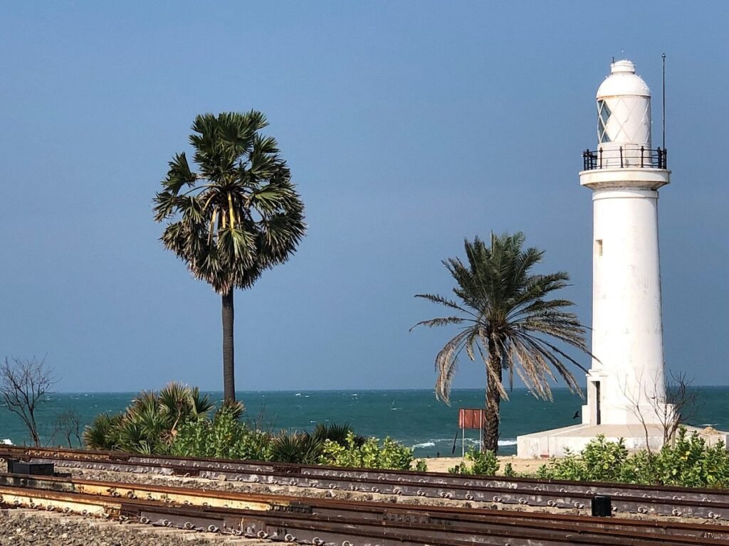 Talai Mannar Lighthouse Sri Lanka near the coastline