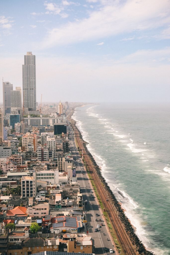 Galle Face Green seaside promenade and Indian Ocean in Colombo, Sri Lanka