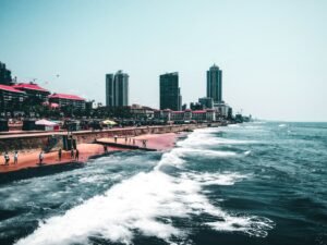 Galle Face Green seaside promenade and Indian Ocean in Colombo, Sri Lanka